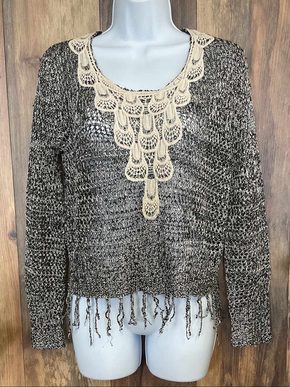 Jealous Tomato Open-Knit Crochet Yoke Knit Top S 253B
